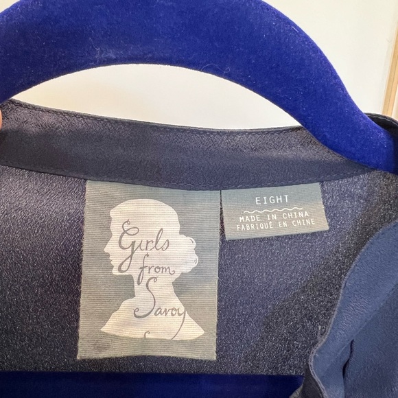 Girl from Savoy navy/lavender tieback blouse with front zip sz 8. Anthropologie - Picture 5 of 7